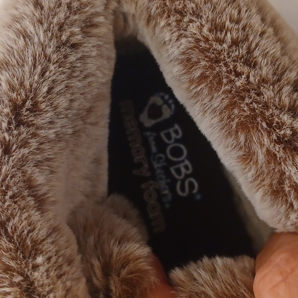 BOBS Skechers Skipper Hang Glider Brown Booties With Faux Fur Women Size 9 - Picture 4 of 8